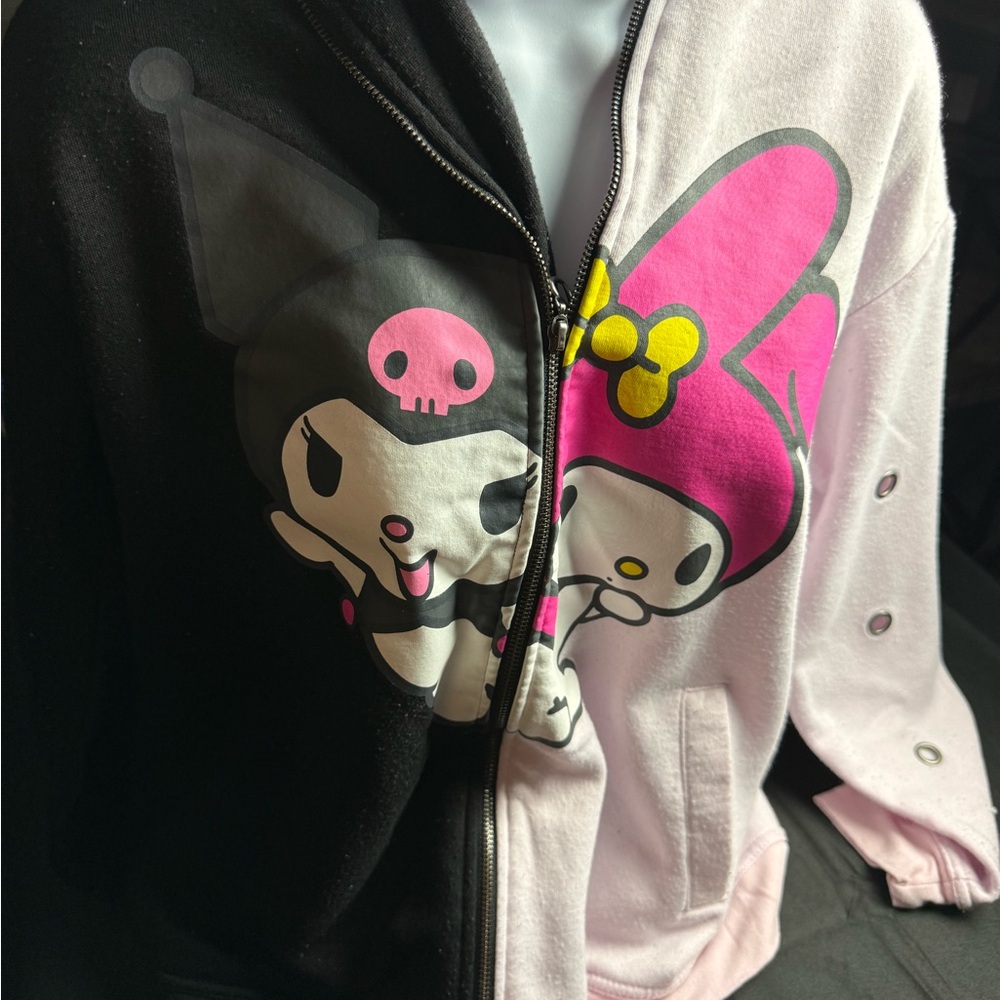 Sanrio My Melody & Kuromi Two-Tone Pink and Black Zip Hoodie